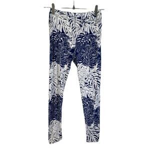 Lularoe Women's Monstera Palm Legging Blue White One Size Activewear Gym Workout